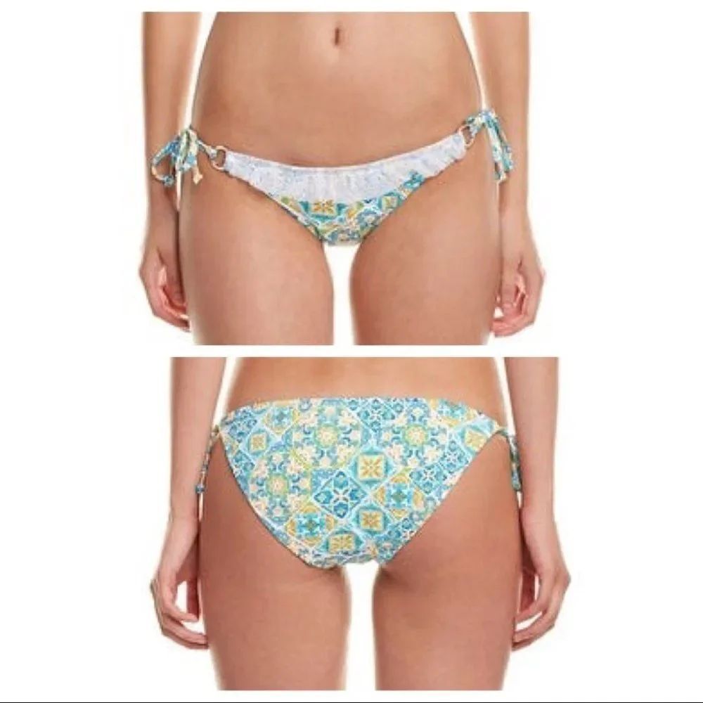 Kensie Ruffle side tie mosaic lace bikini bottom